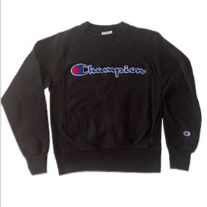 Champion Crewneck Sweatshirt Felted Embroidered Logo Black Men’s XS